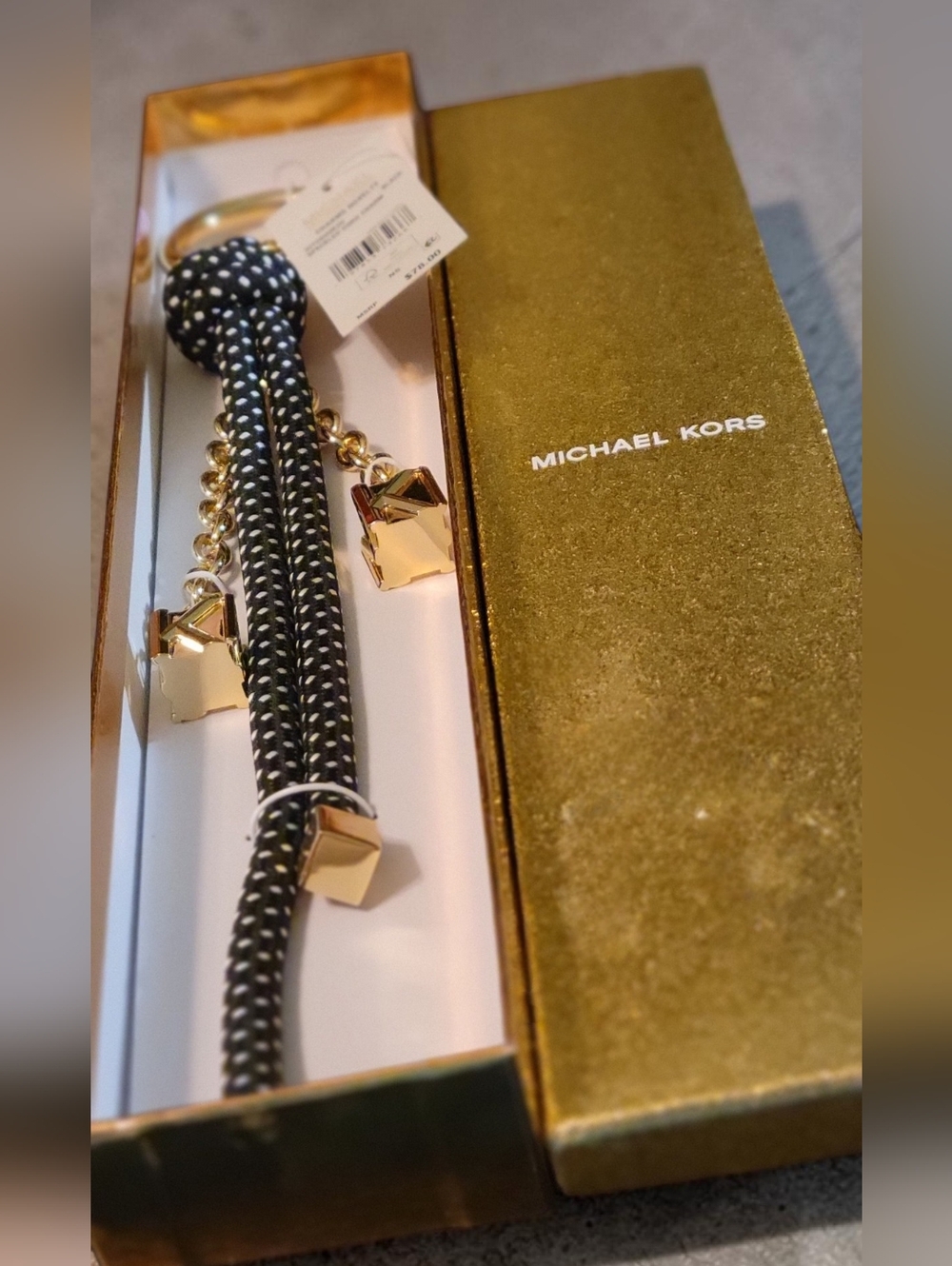 MICHAEL Michael Kors Gold-tone & Speckled Logo Cord Bag Charm In Gift Box - Picture 5 of 6